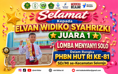 Elvan Widiko Raih Juara 1 Seni Menyanyi HUT RI ke-81 Tingkat SD/MI Se-Kecamatan Selorejo